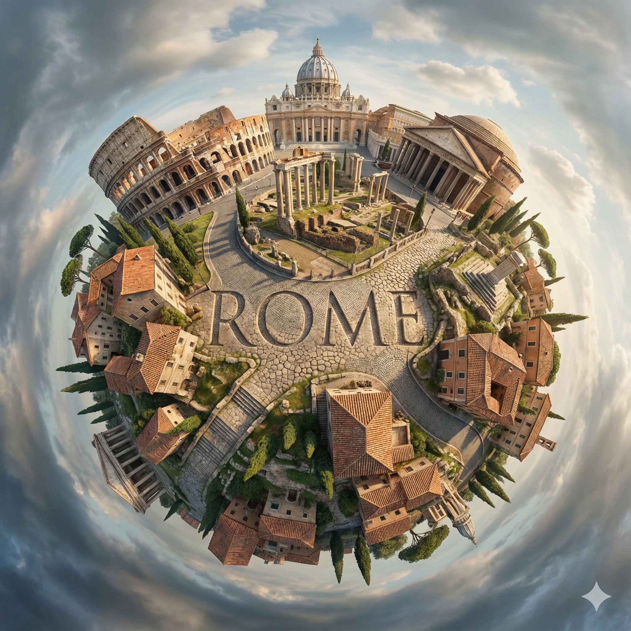 Create a hyperrealistic, surreal spherical panorama of [CITY...