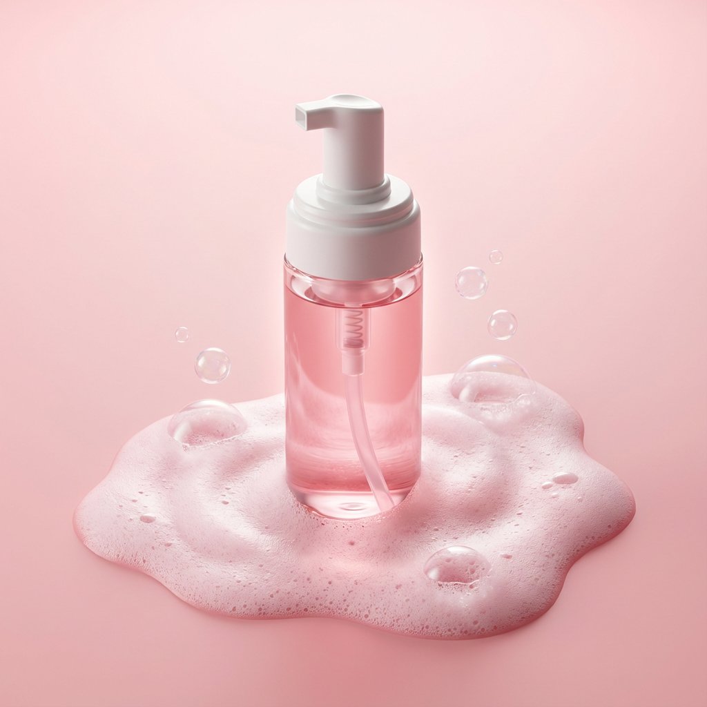 Premium minimalist skincare product photography. A translucen...