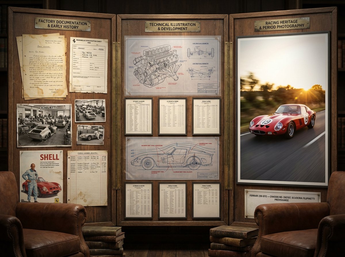 A marque historian's documentation board for [VEHICLE] — [MOD... 4