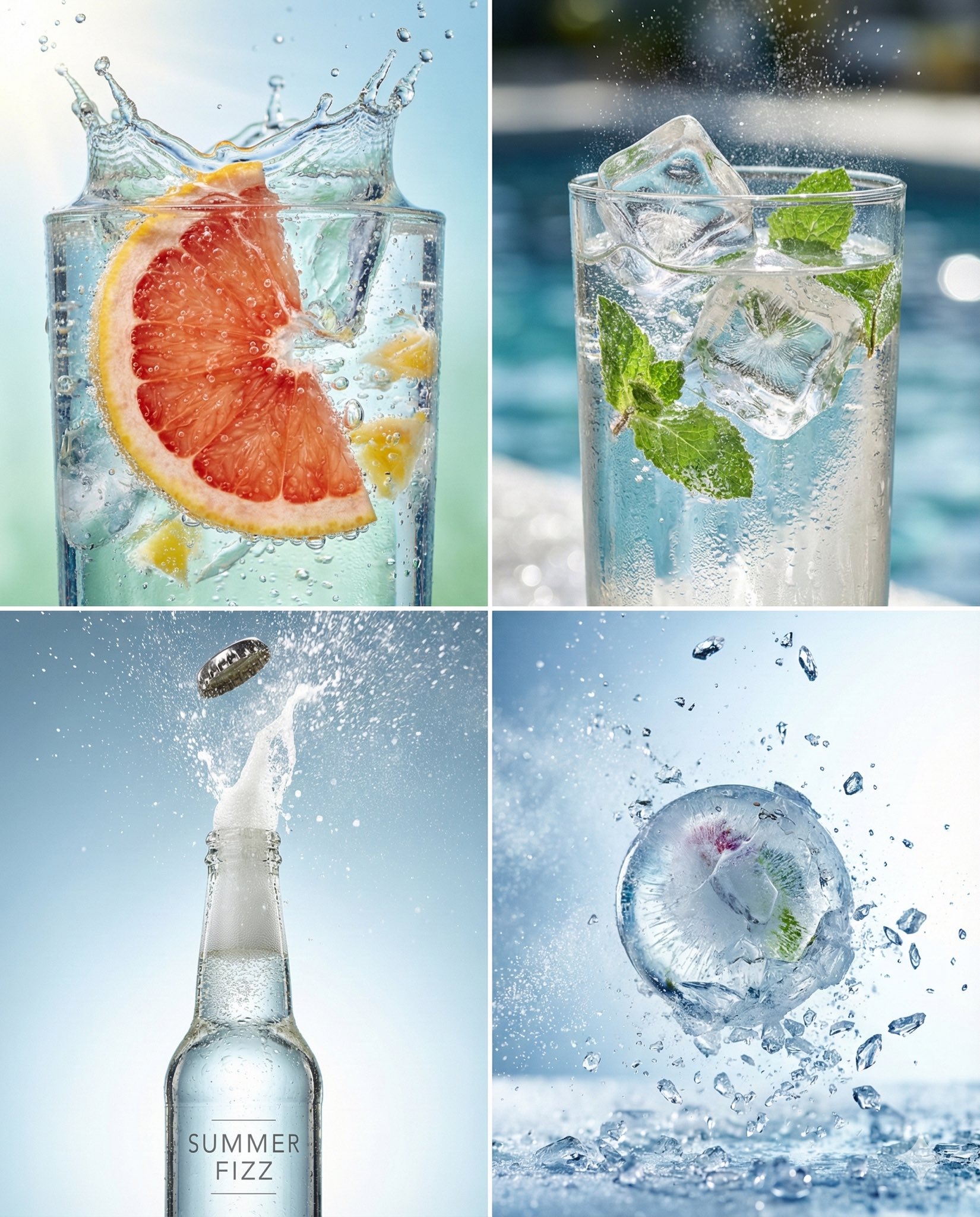 Ultra-fresh citrus soda macro-series: high-end advertising-grade imaging and fluid dynamics.