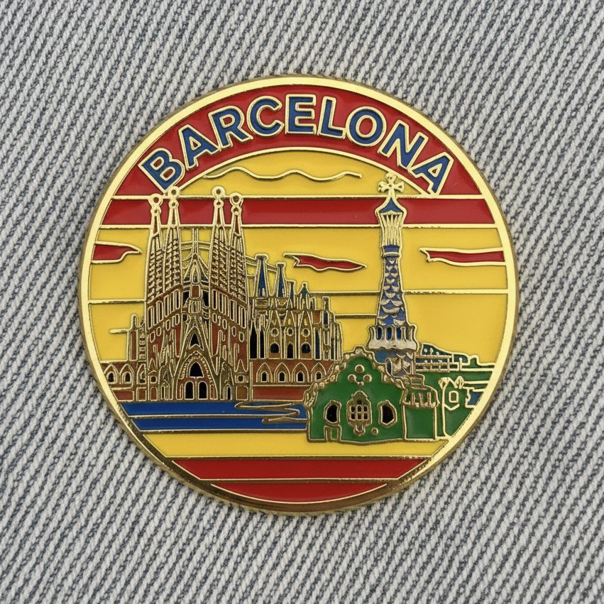 Close up photo of a collectible enamel pin of [CITY], gold pl... 3