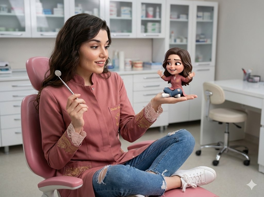 Comparison and interaction between real people in the office and 3D mini character models.