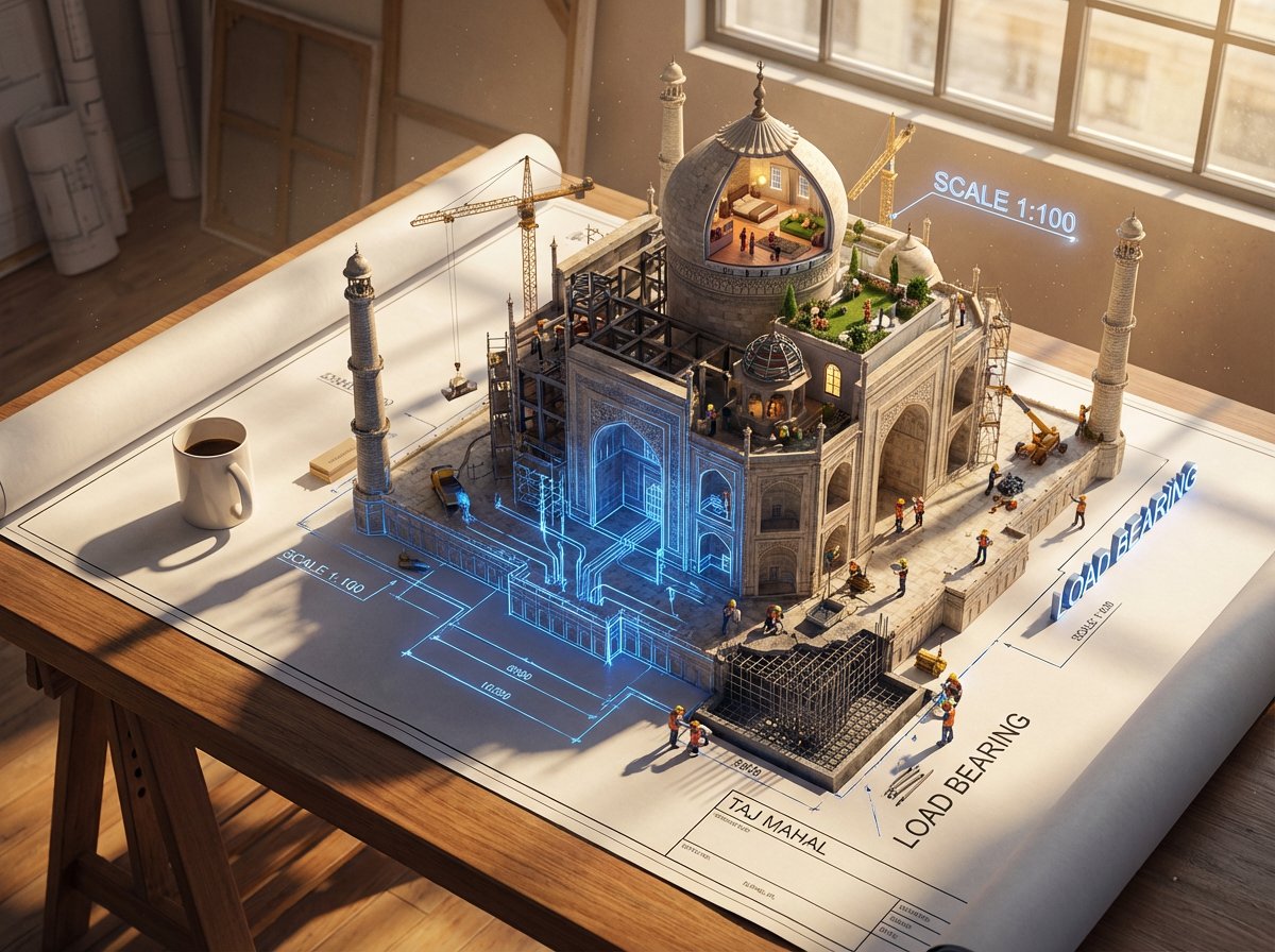 Epic 3D scene: a massive architectural blueprint of [BUILDING... 2