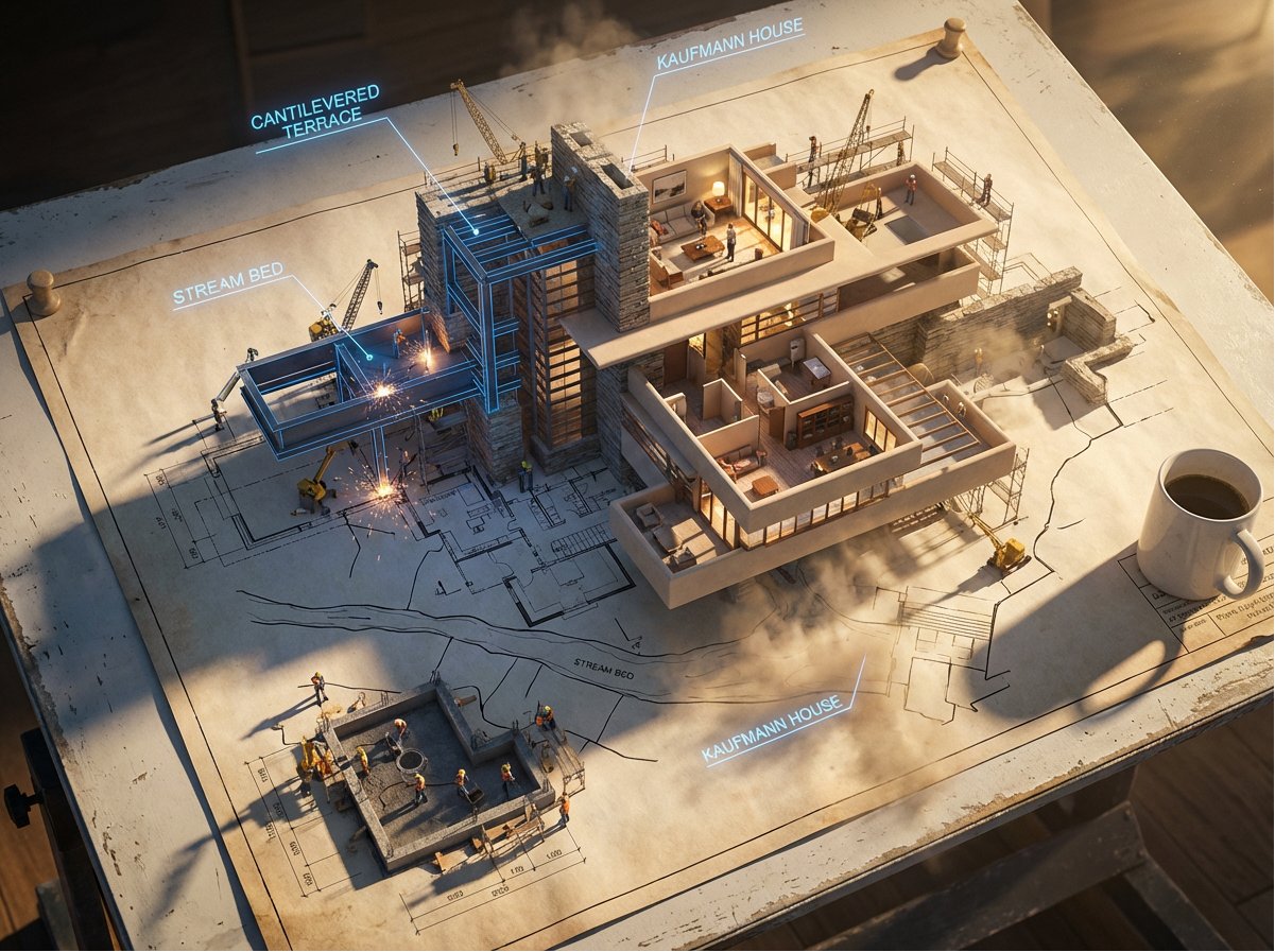 Epic 3D scene: a massive architectural blueprint of [BUILDING... 4