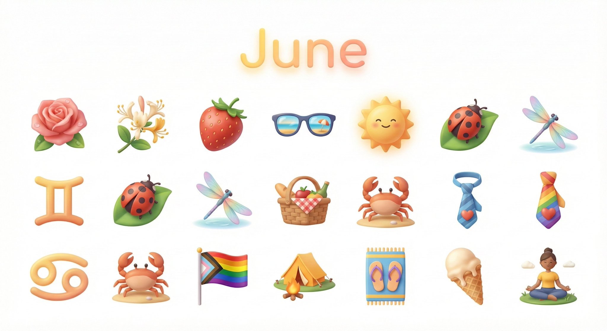 Create a collection of icons representing [Month] through obj... 3