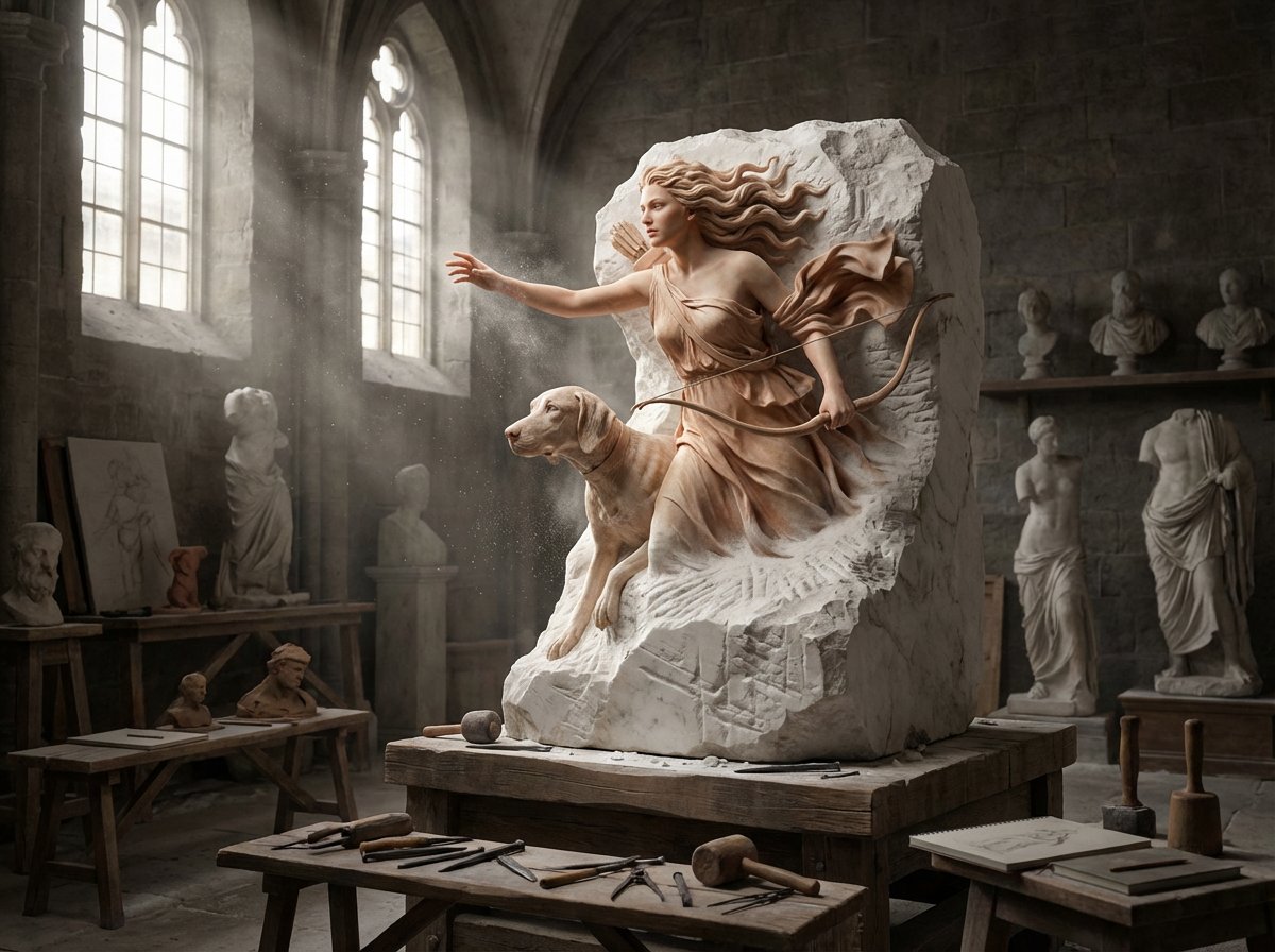 A half finished marble sculpture in a dusty Renaissance works... 4