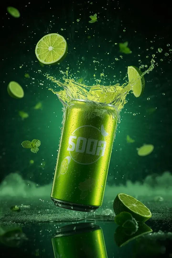 Ultra cinematic beverage advertising shot of a sparkling lime... 2