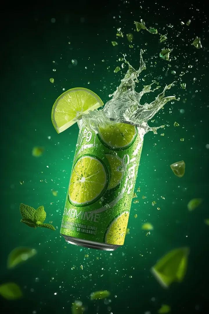 Ultra cinematic beverage advertising shot of a sparkling lime... 3