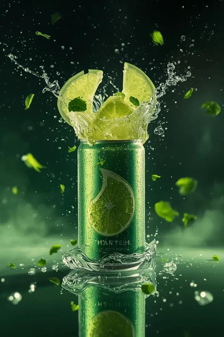Ultra cinematic beverage advertising shot of a sparkling lime... 4