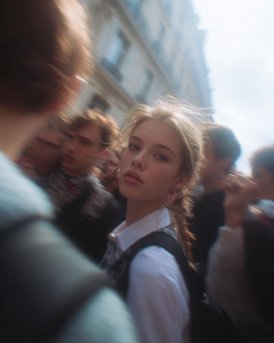 Candid street-photography-style portraits in school uniforms at Paris Fashion Week. 2