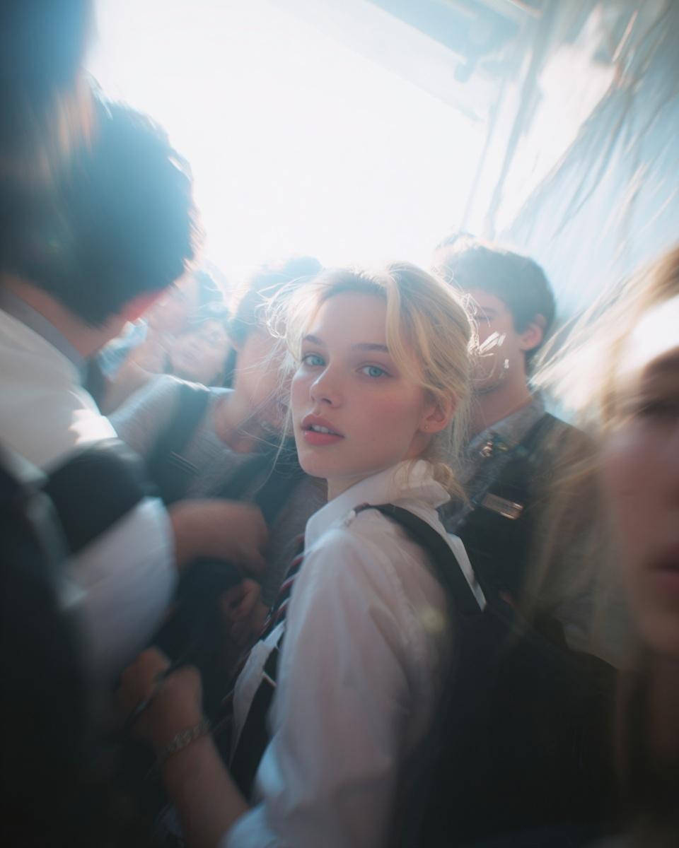 Candid street-photography-style portraits in school uniforms at Paris Fashion Week. 3