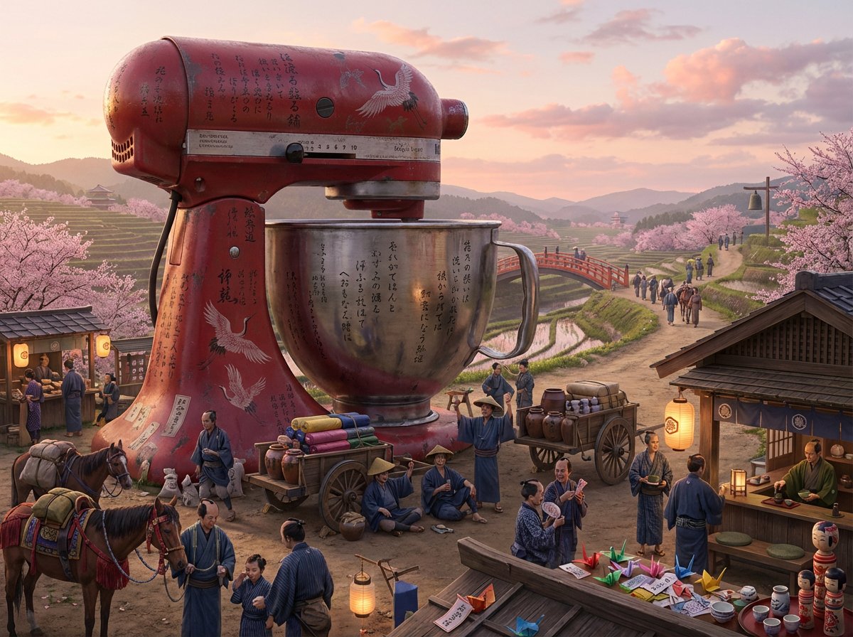 A [ORDINARY OBJECT] as a landmark on an epic journey, tiny [T... 3