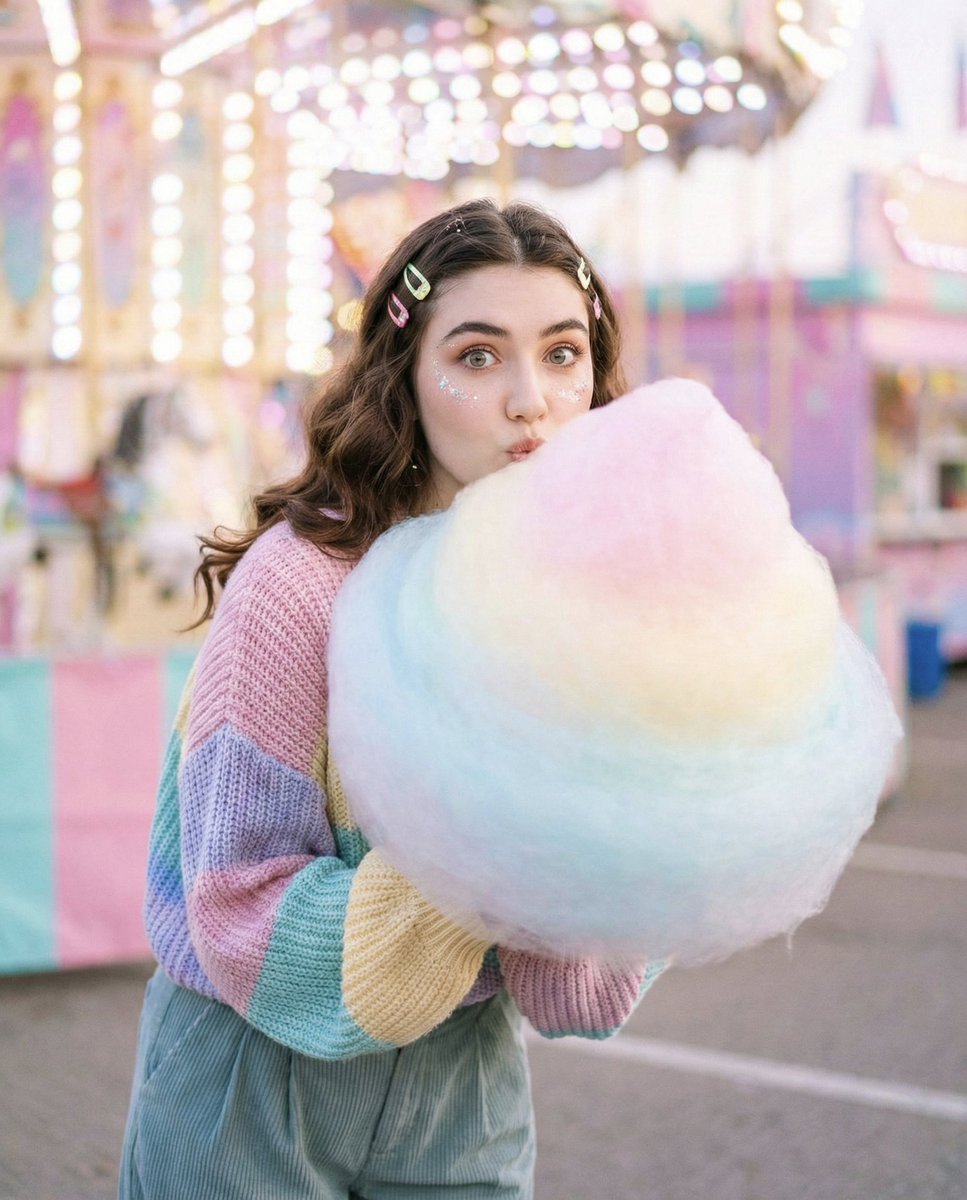 • Concept: Cozy sweet editorial, face preserved, playful soft...