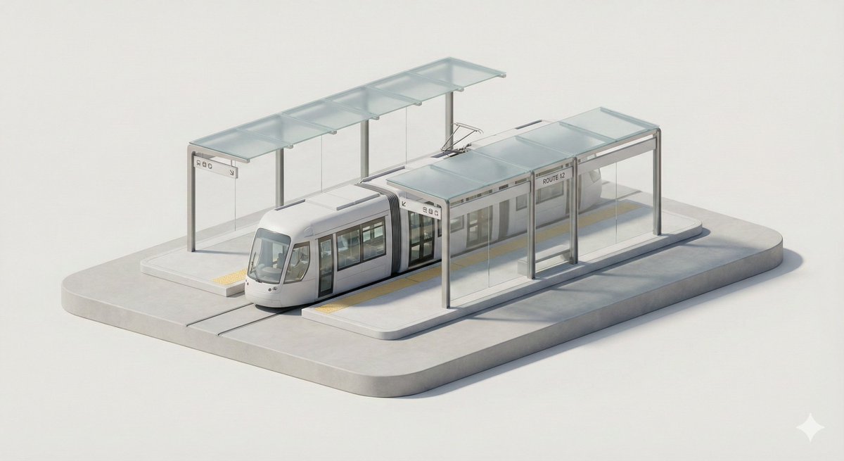 A clean, minimal 3D isometric diorama of a [CITY TRANSPORT TY... 2
