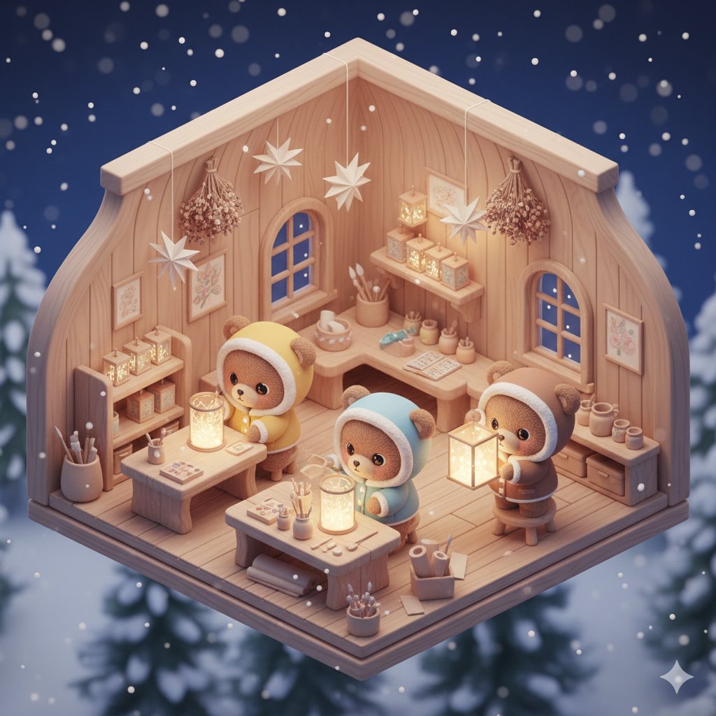 "prompt": "Isometric 3D kawaii scene of chibi baby bears desi... 3