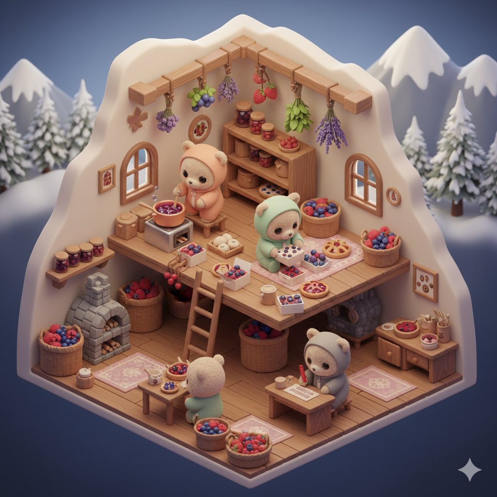 "prompt": "Isometric 3D kawaii scene of chibi baby bears desi... 4