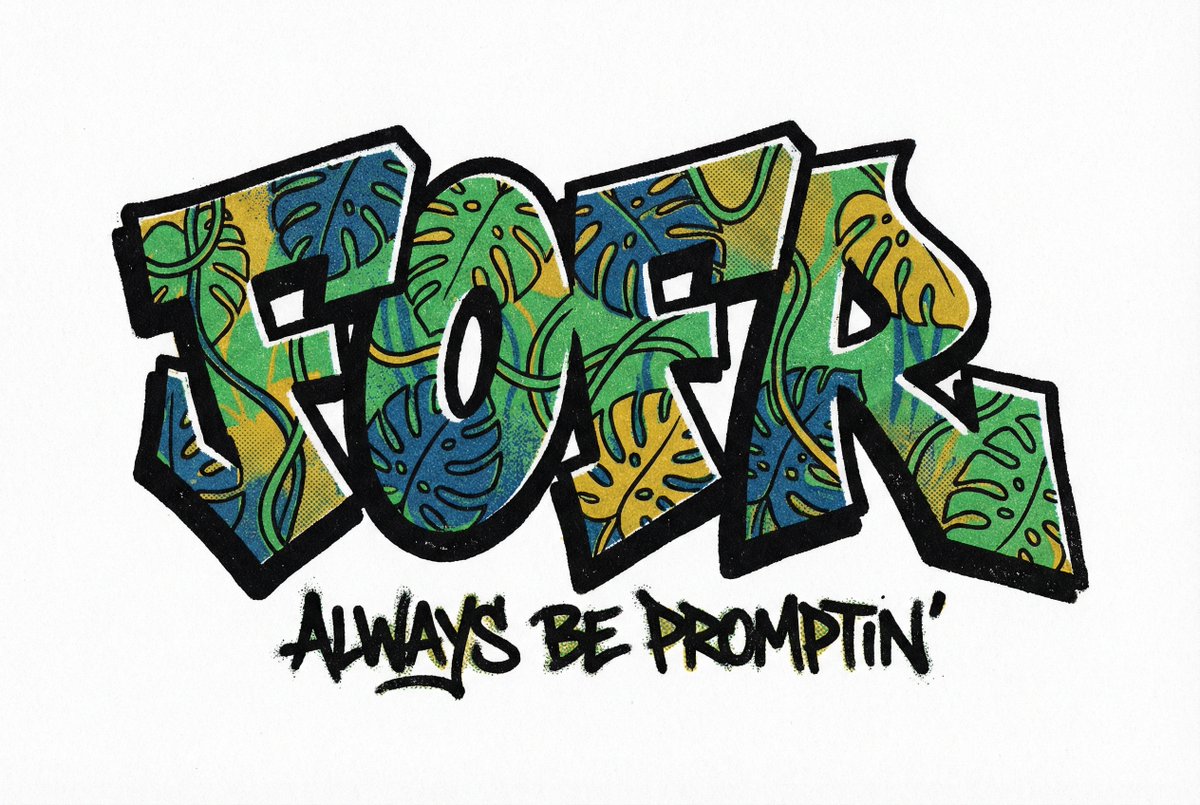 The word fofr as aggressive hard edge graffiti with a monster...