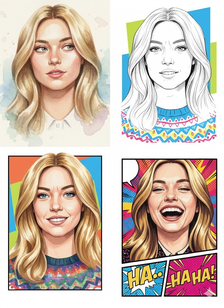 Please use the female user's reference photo to apply all of her facial features. 2