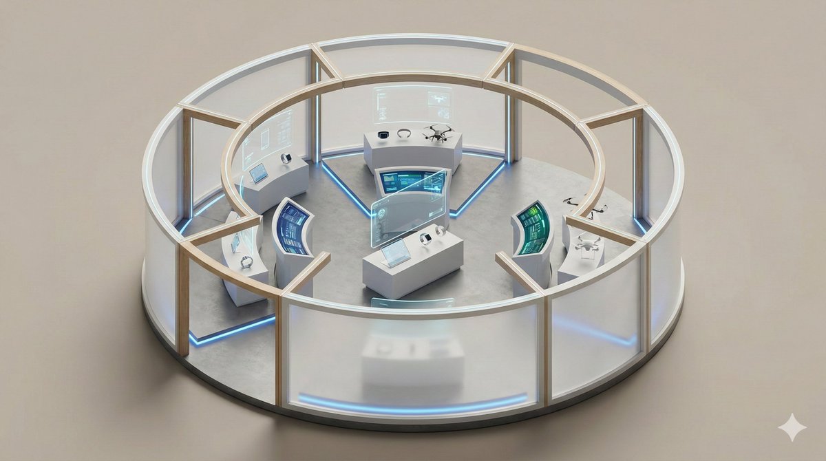 A clean, minimal 3D isometric diorama of a [EXHIBITION TYPE],... 2