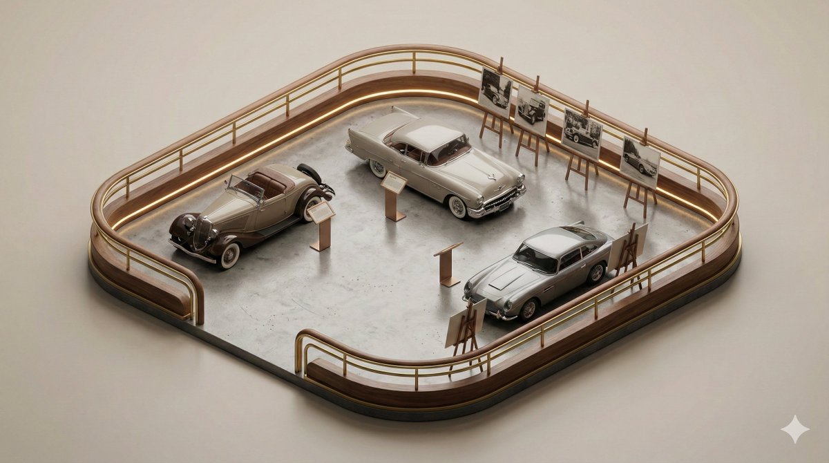 A clean, minimal 3D isometric diorama of a [EXHIBITION TYPE],... 3