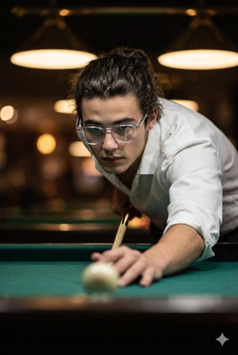Cinematic ultra realistic close up of a man taking a billiard...