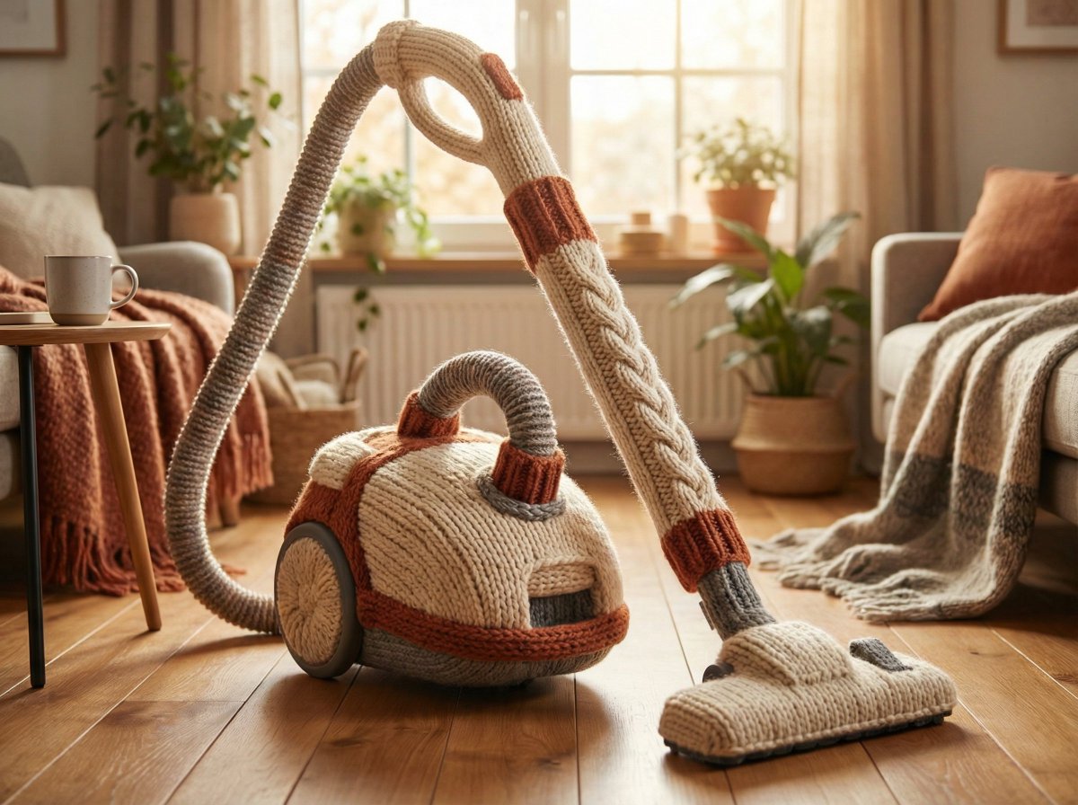 An [OBJECT] rendered as if entirely hand knitted from chunky...