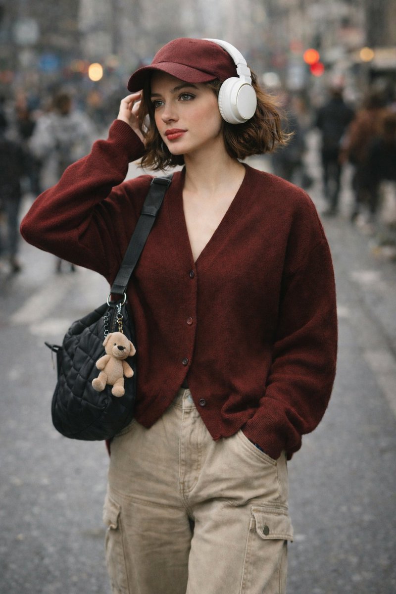 A high quality, candid street photography shot of a stylish y... 2