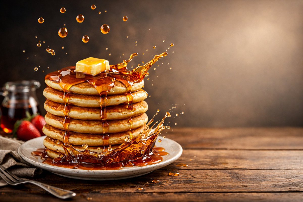 Advertising style food photography of a stack of pancakes arr... 2