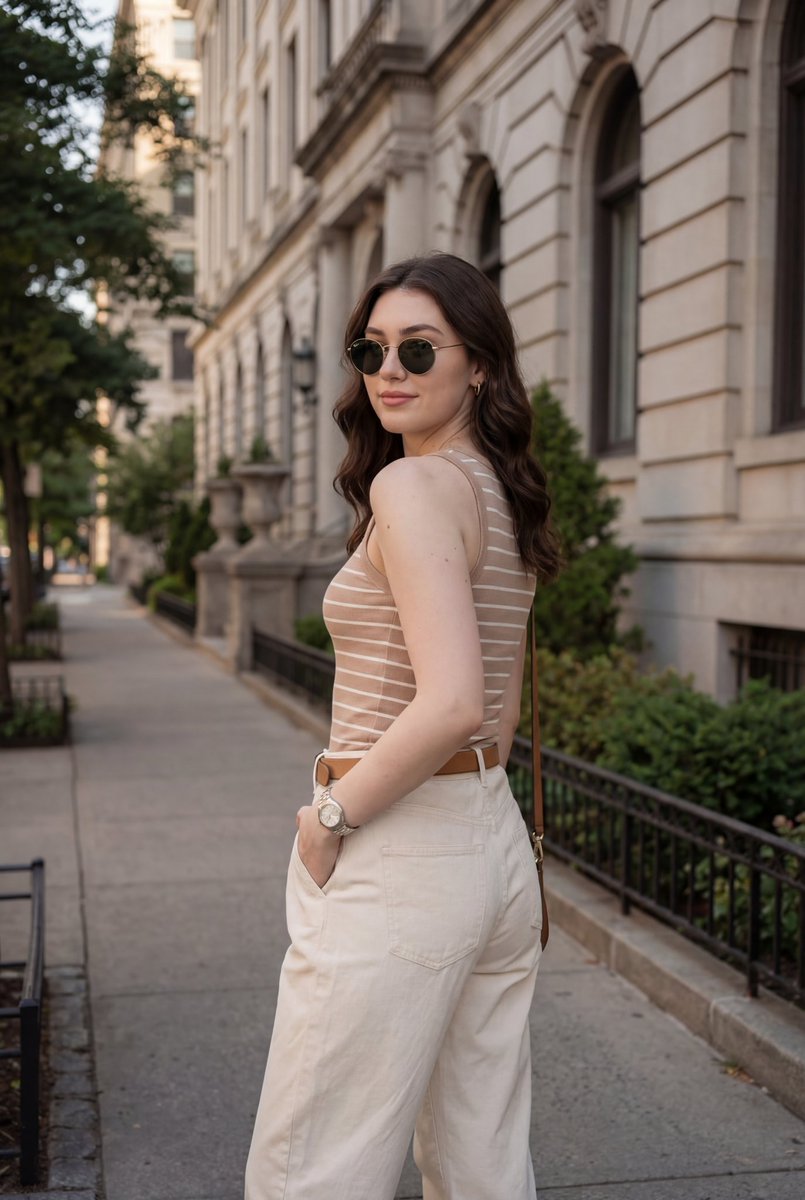{ "scene type": "outdoor urban street portrait", "composition... 2