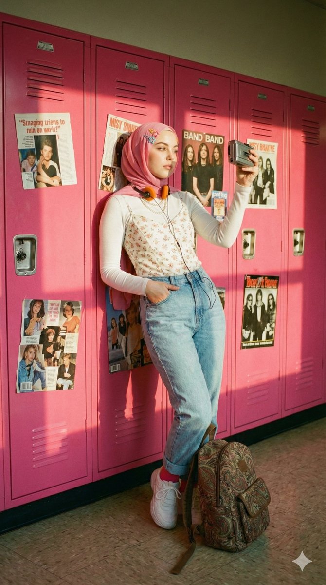 A cinematic, nostalgic portrait of a young hijab woman (use t... 2