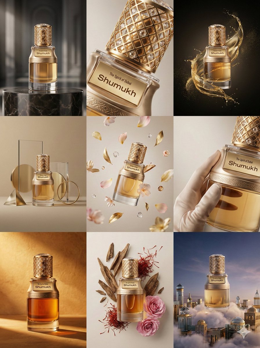 Create a 3×3 grid for a premium commercial marketing campaign, with a 3:4 aspect ratio, centering the product to be uploaded.