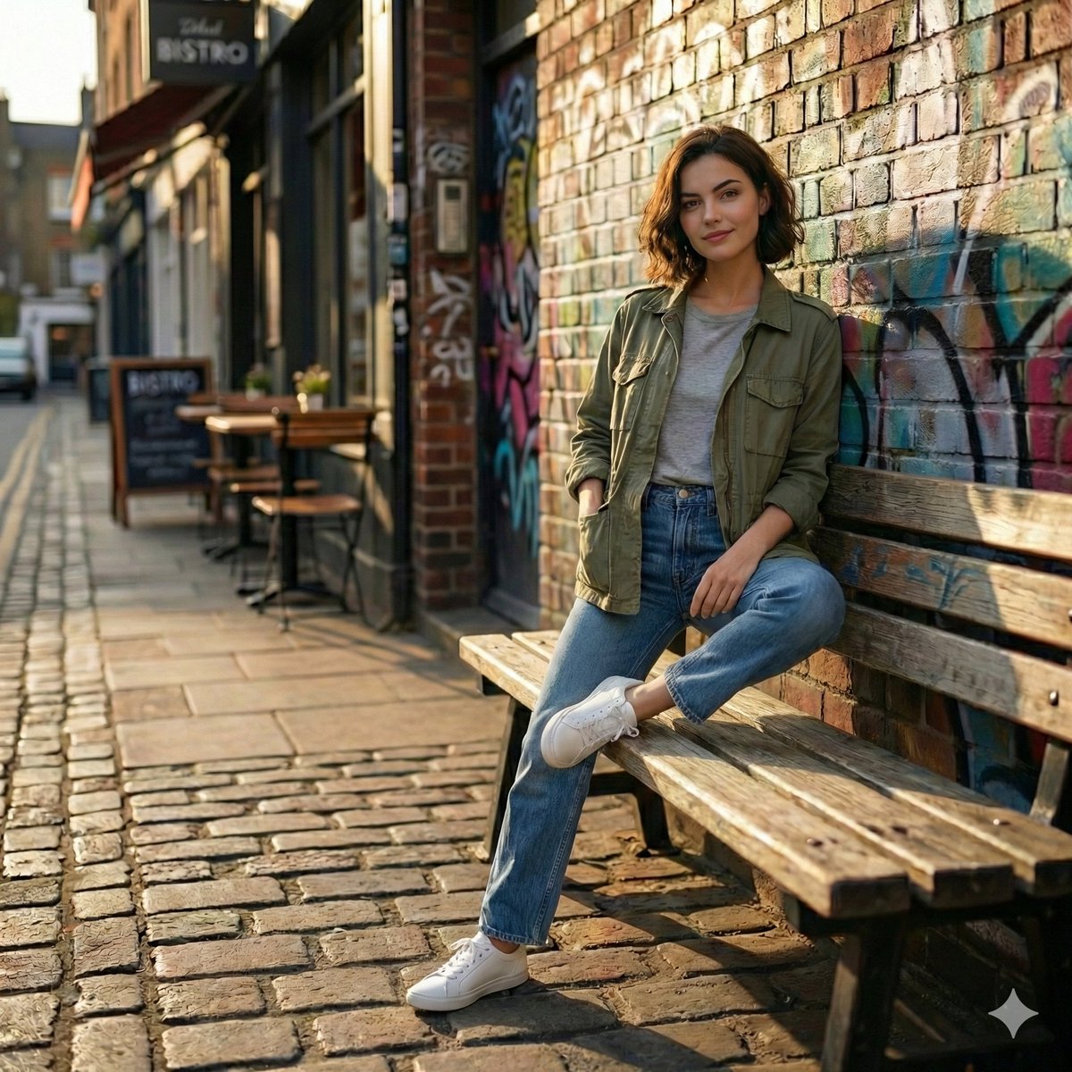 Cinematic realistic street scene, beautiful young woman with... 2