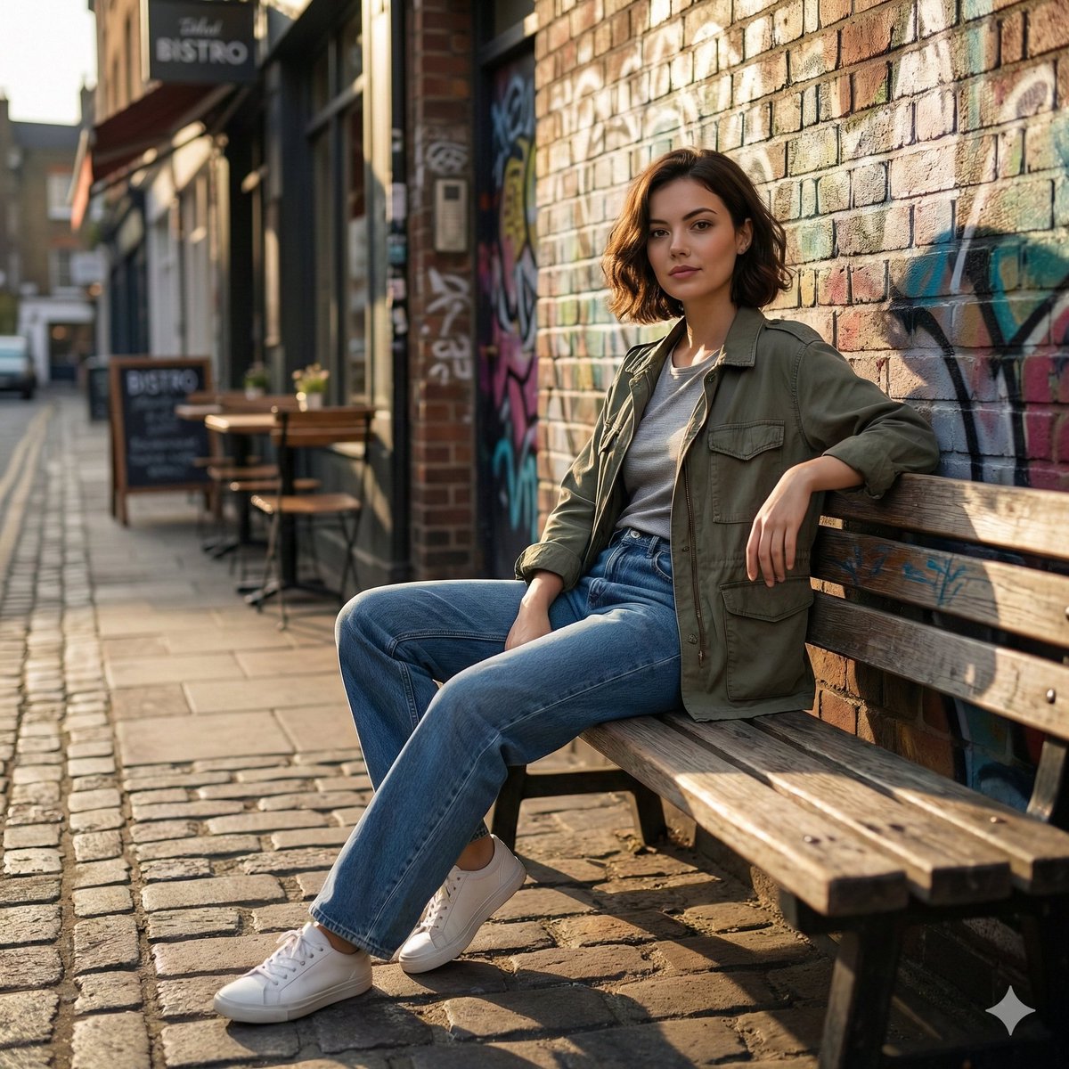Cinematic realistic street scene, beautiful young woman with... 3