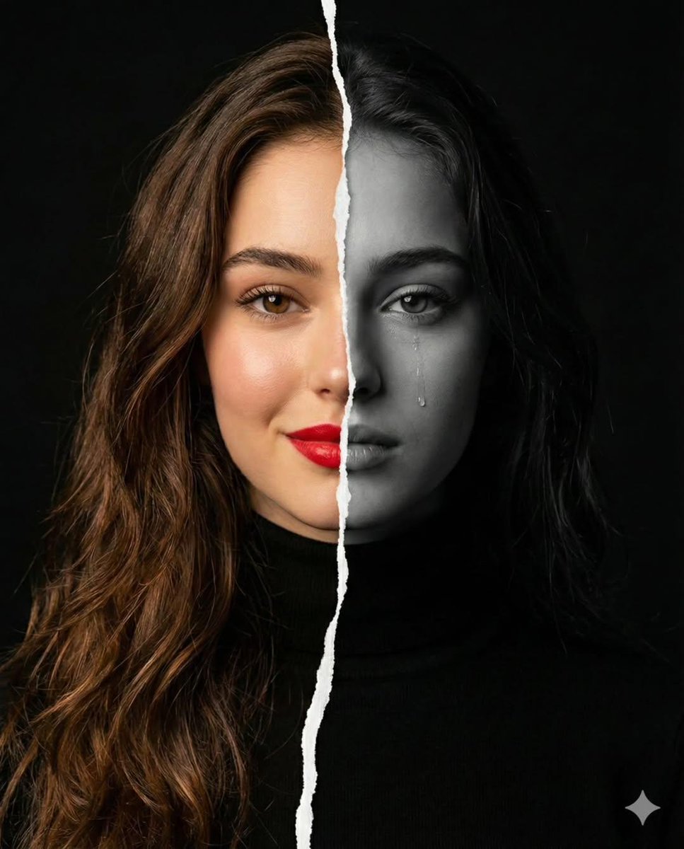 ​A high resolution conceptual portrait of a woman’s face vert...