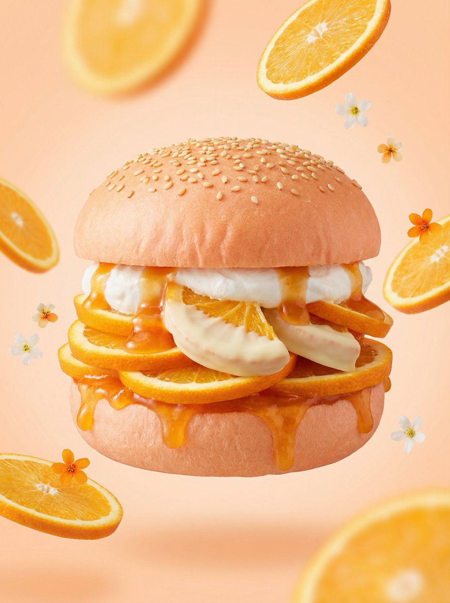 A hyper realistic {FRUIT} dessert burger, centered compositio... 3