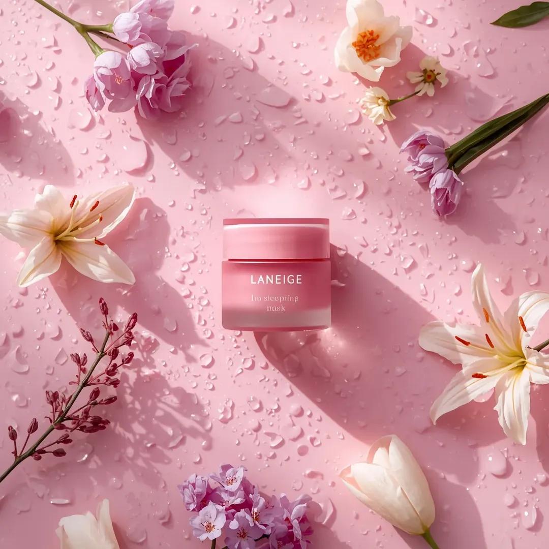 A hyper realistic beauty product photograph of a pink [LANEIG... 3