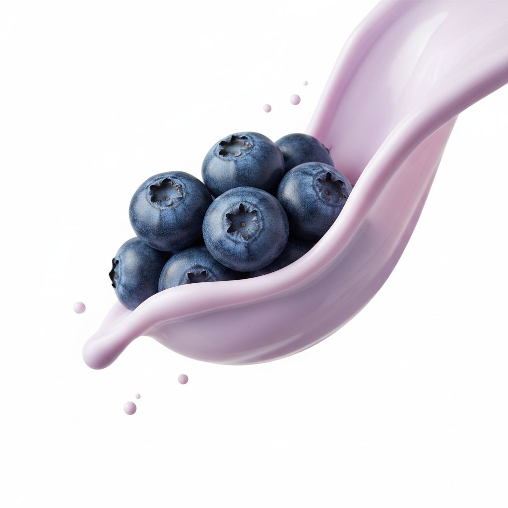 A high speed studio photograph of a cluster of fresh blueberr...