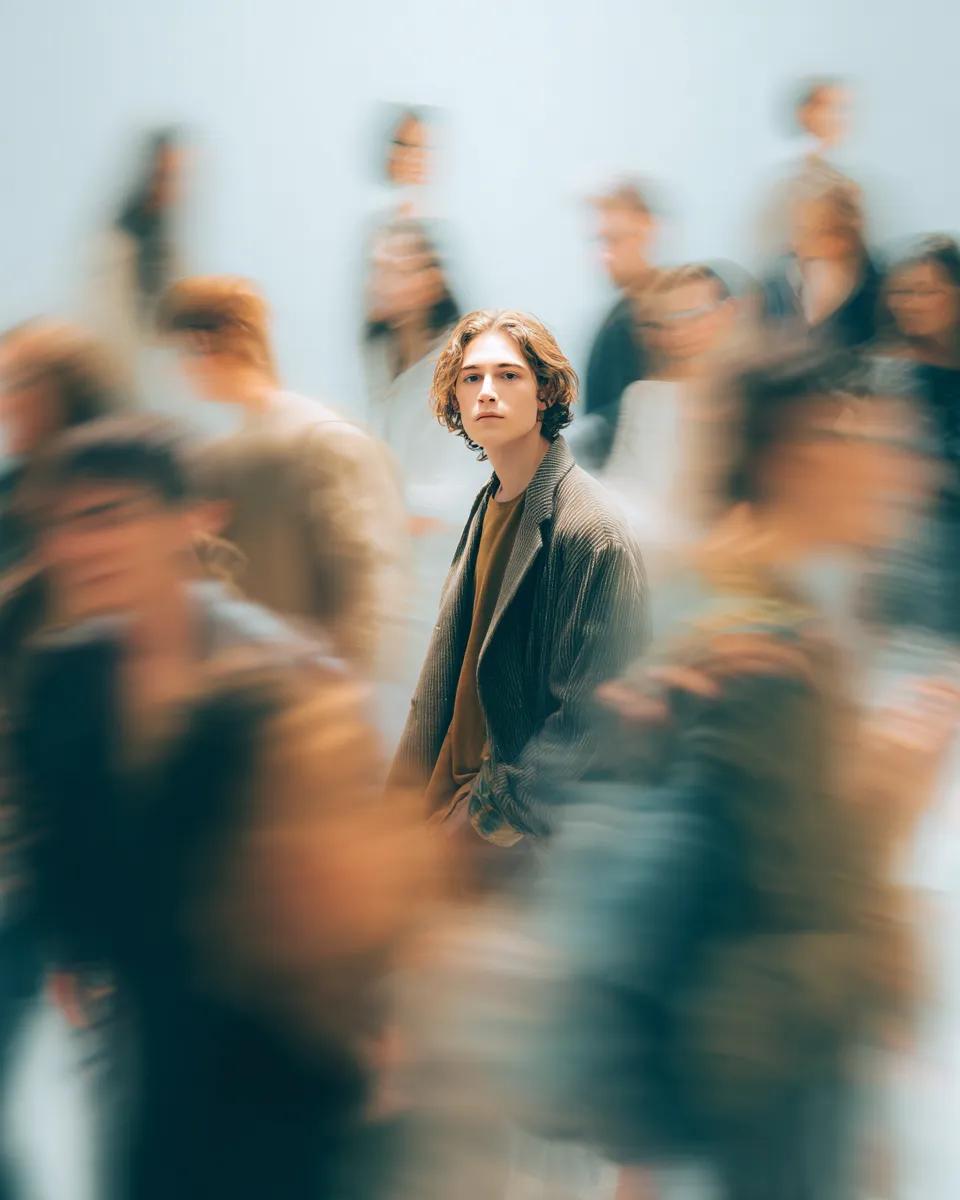 Cinematic portrait of a young person standing still in the mi... 2