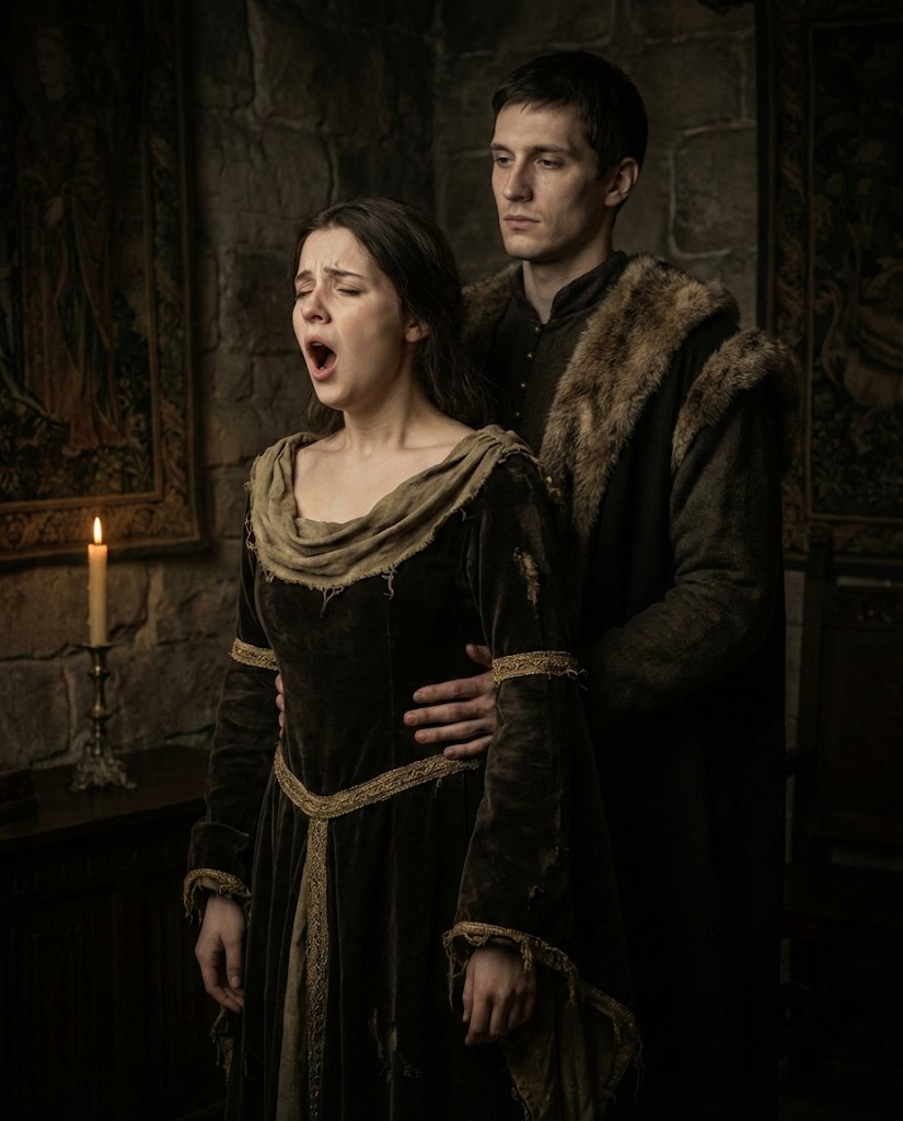 A melancholic medieval young woman with a soft, sorrowful gaz... 2