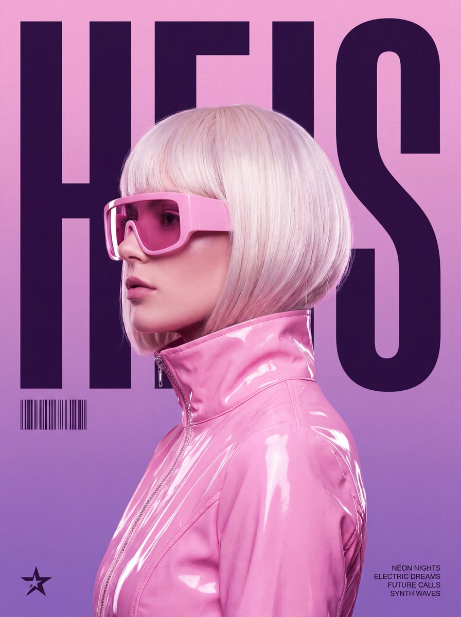 A stylized, retro futuristic music poster in a synthwave aest... 2