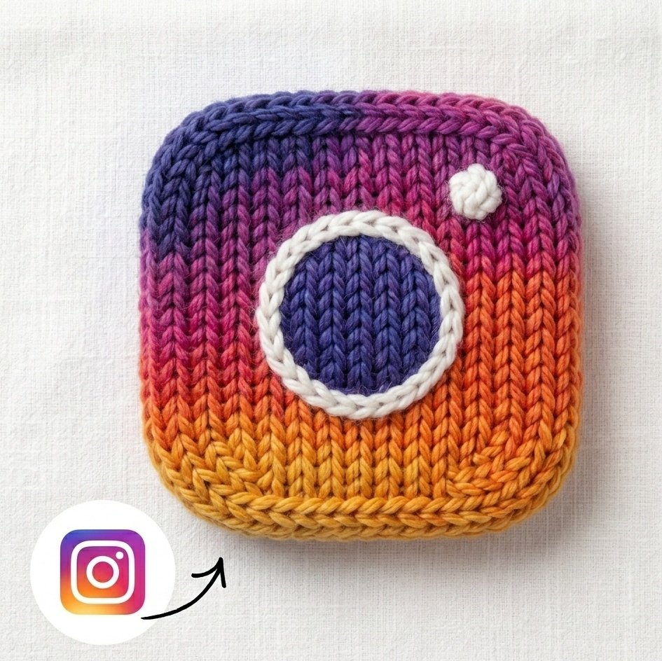 Instagram logo made from thick knitted wool yarn, handcrafted... 3