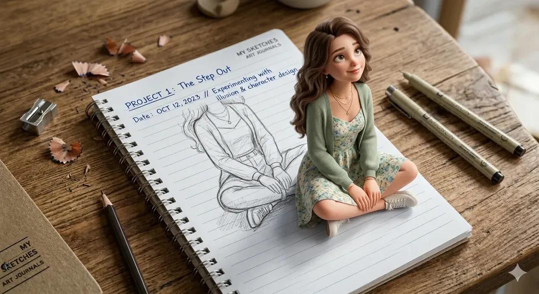 A creative 3D illusion artwork of a cute young girl stepping... 2