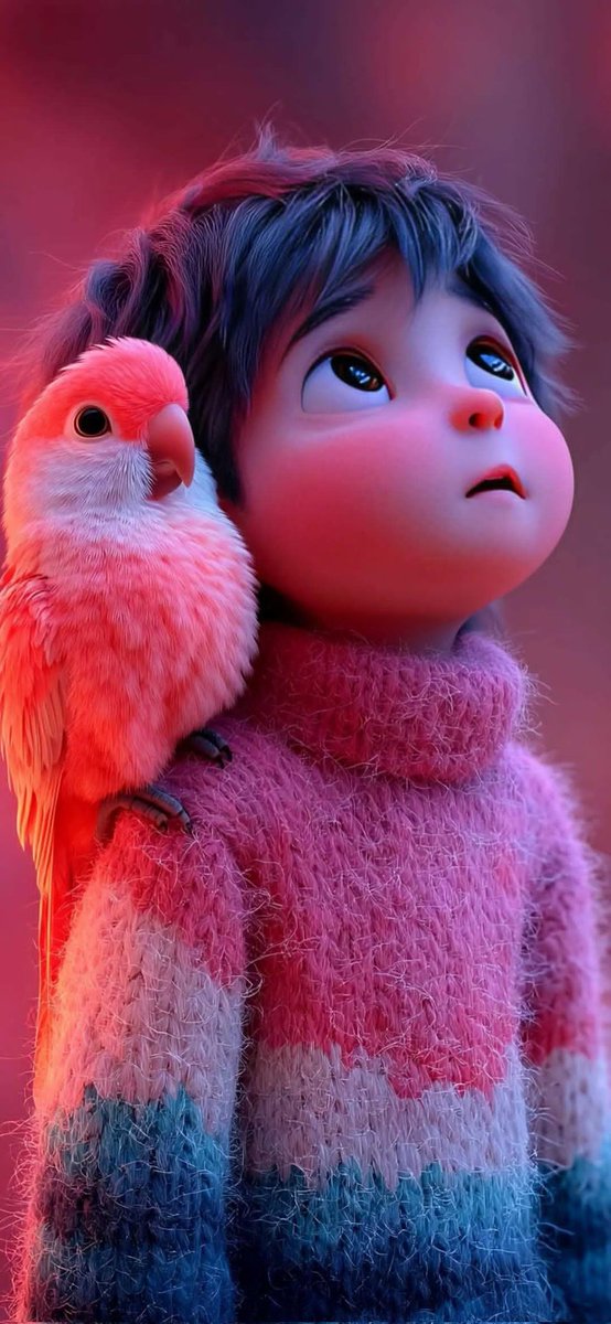 Cute stylized 3D animated boy with messy fluffy blue hair and... 2
