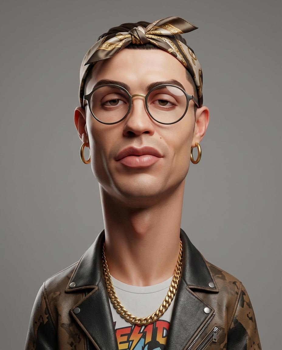 Create an exaggerated stylized 3D caricature character portra...