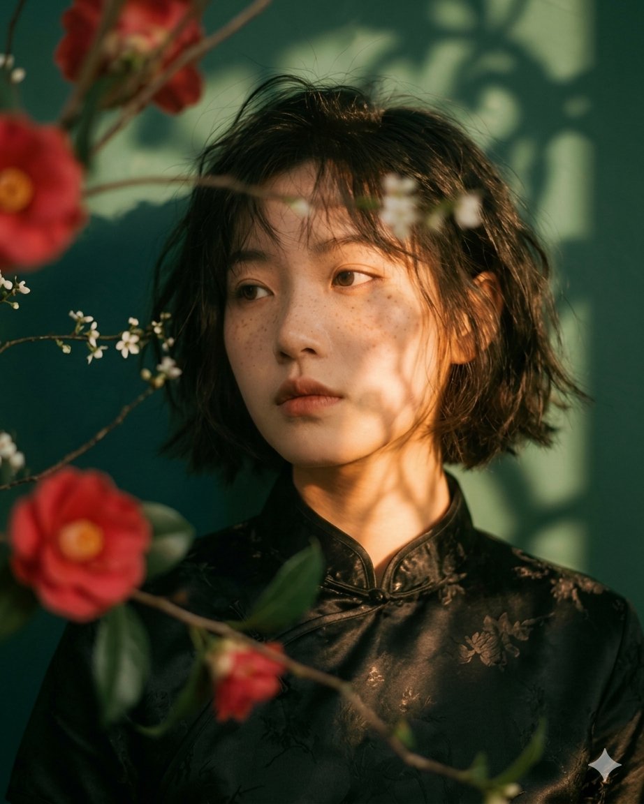 Artistic portrait of an elegant Asian woman wearing a black s... 2