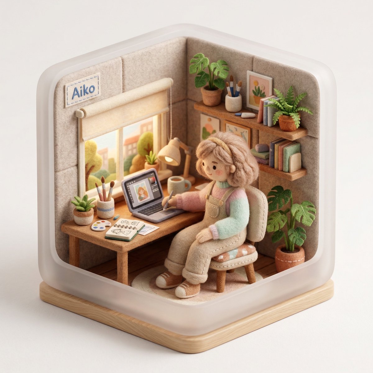 Create a 3D isometric diorama illustration of an original cha... 4