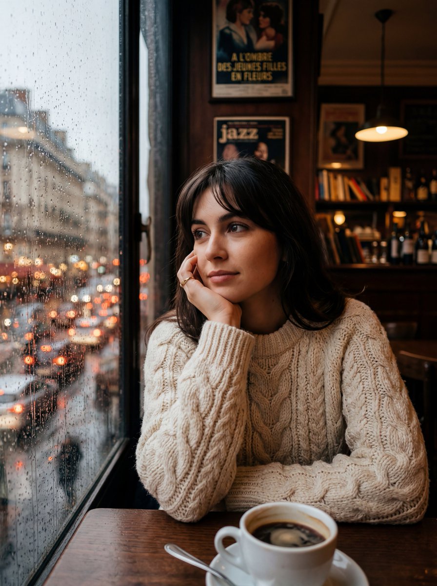 A cinematic, high resolution portrait of a young woman with d... 2