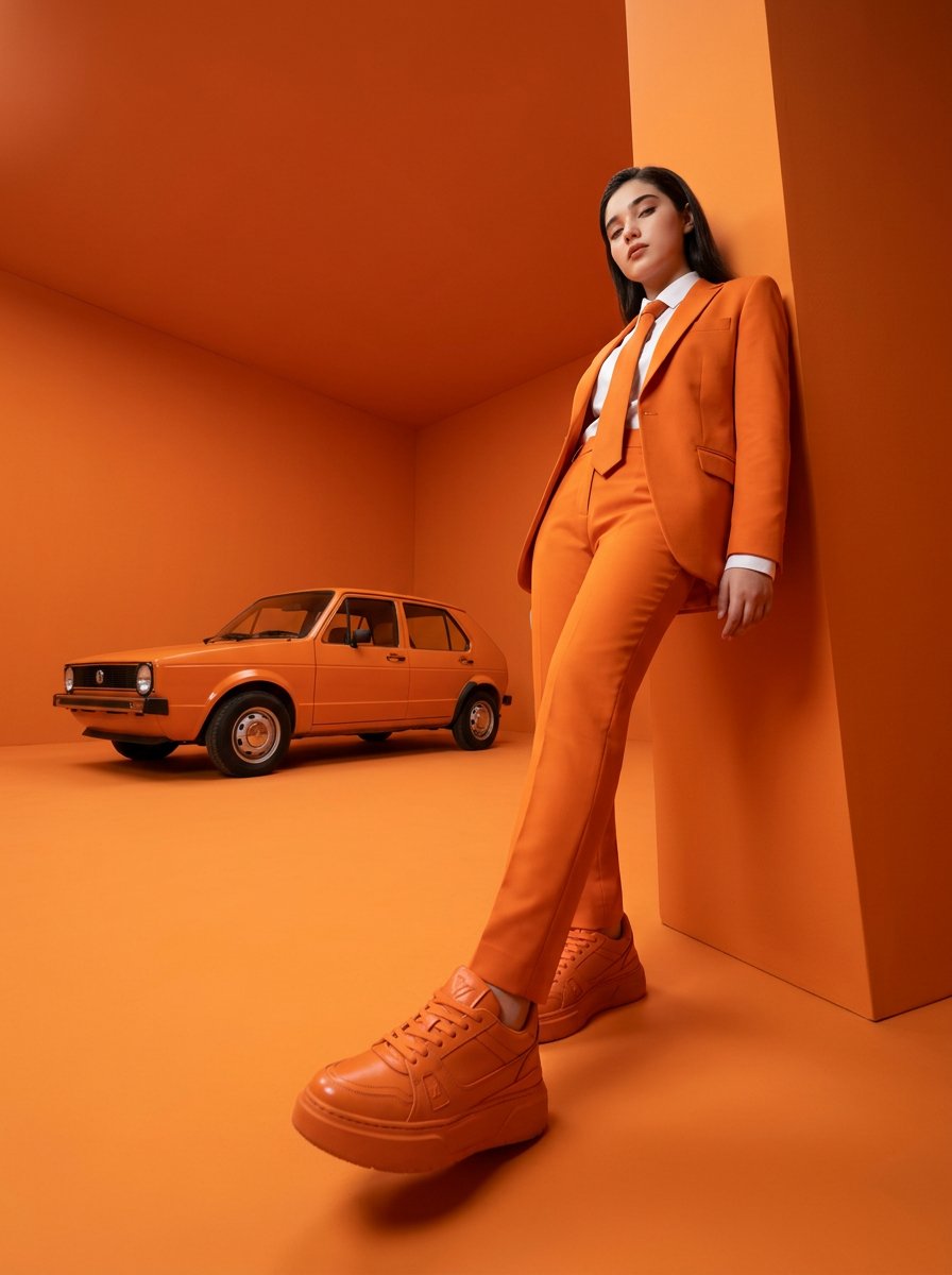 High fashion editorial photography of a woman with the upload...