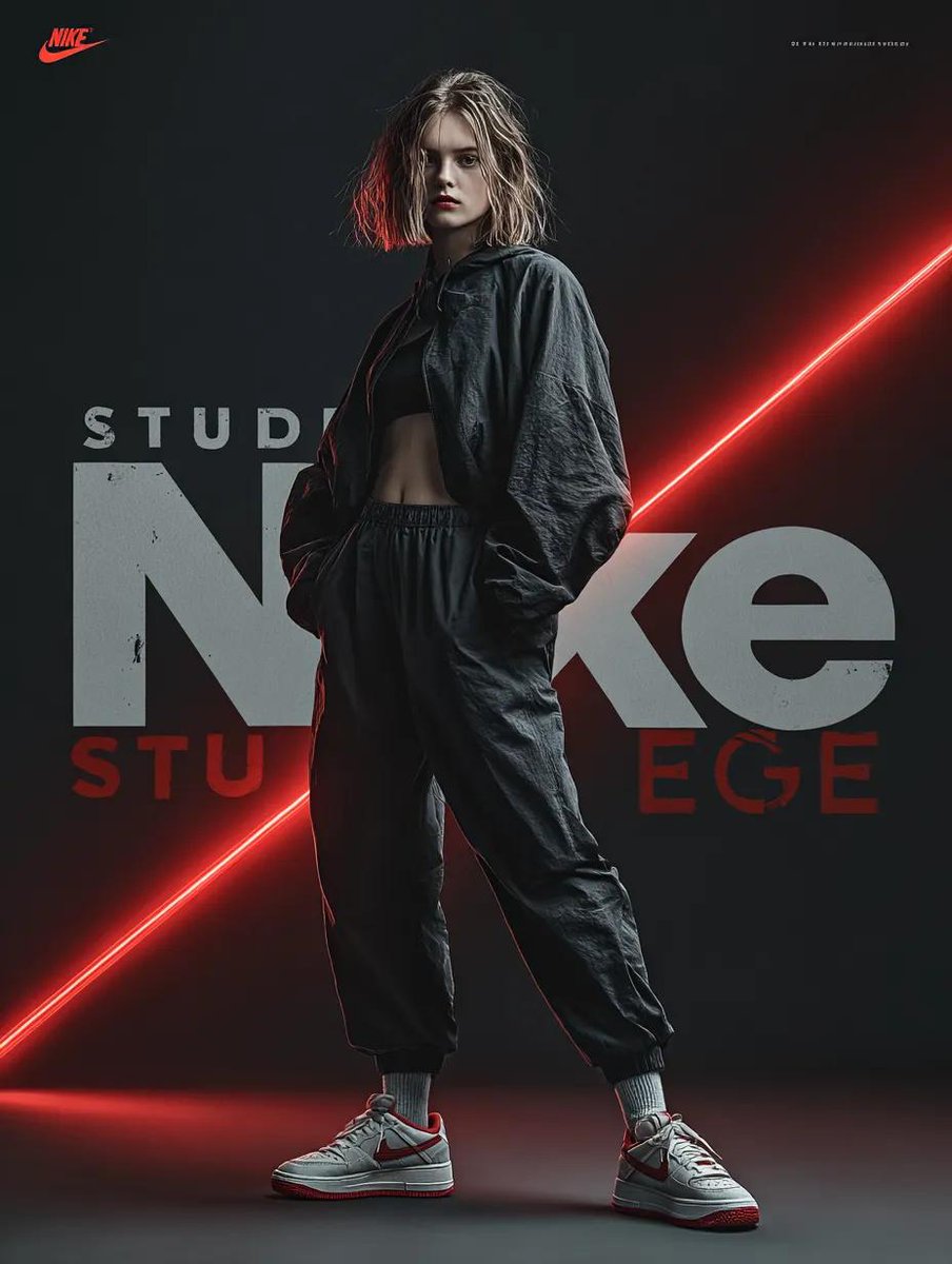 A dynamic fashion advertisement for Nike showing a hyper real...