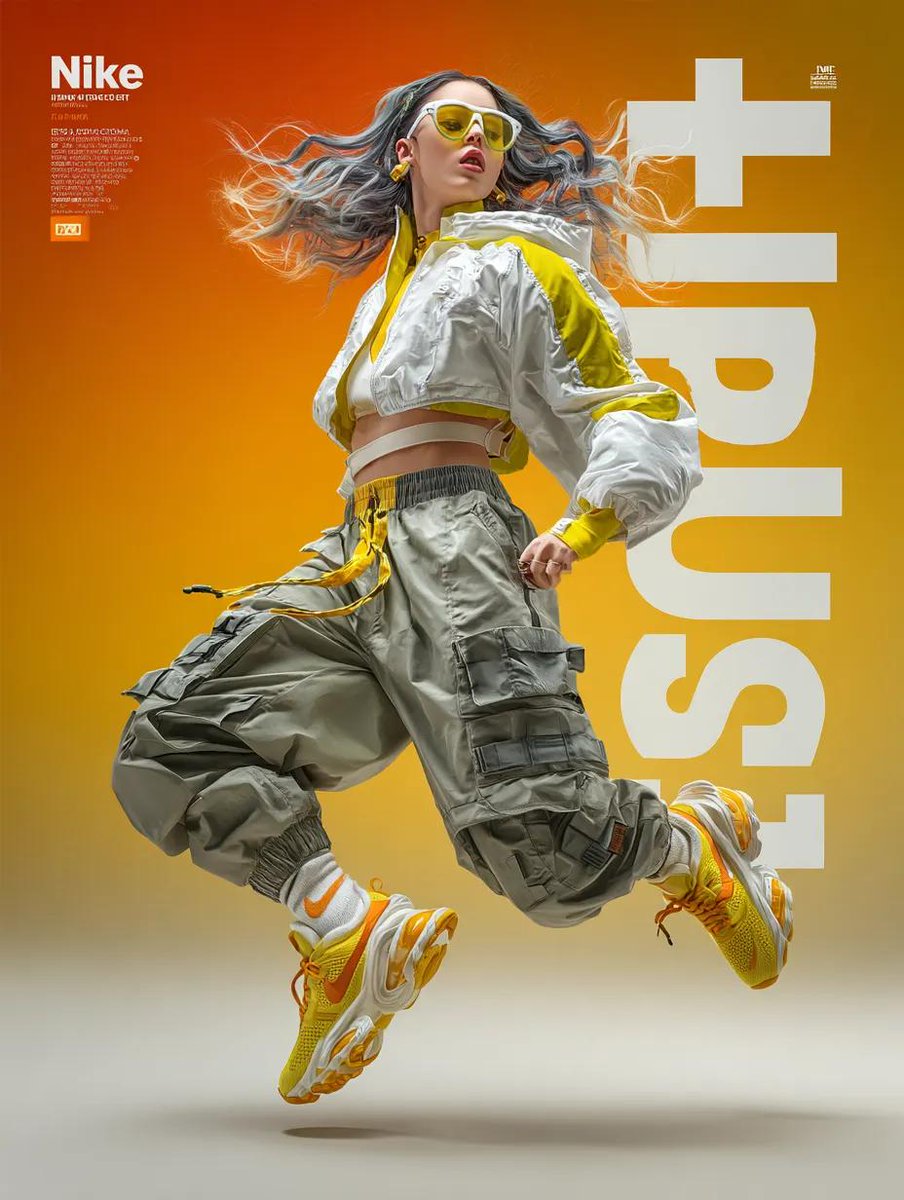A dynamic fashion advertisement for Nike showing a hyper real... 2